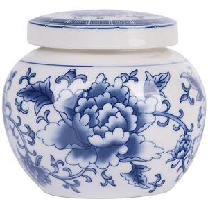 Elegant Mini Blue and White Porcelain Ceramic Ginger Jar With Twist Lid - Modern Twist on Traditional Design (Peony Jar[S])