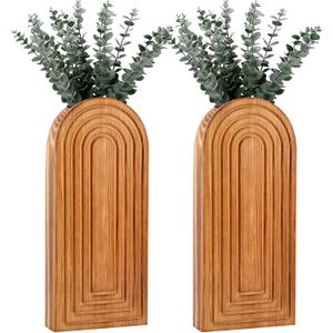 Set of 2 Wooden Wall-Mounted Vases for Dried Flowers, Boho Hanging Planters with Invisible Nails, Modern Farmhouse Home Decor for Living Room, Bedroom, Entryway, Bathroom