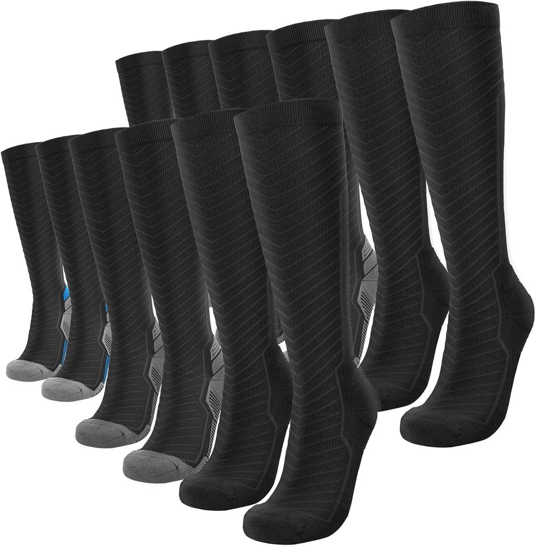 Compression Socks for Men & Women (2/4/6 Pairs) 20-30 mmHg Graduated Compression Knee High for Running, Athletic (Black, XL)