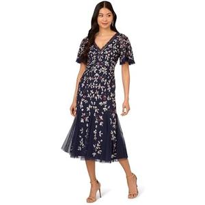 Adrianna Papell Womens Beaded Mesh Midi Dress Size 14