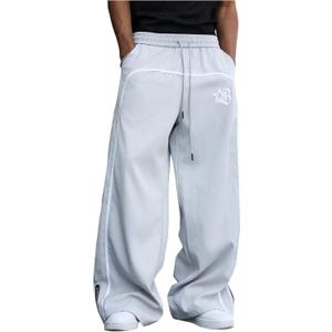 GORGLITTER Men's Wide Leg Baggy Sweatpants Y2K Graphic Zip Hem Casual Workout Athletic Trousers Track Pants Small, Light Grey