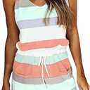 Womens Summer Trendy Striped Dresses Sleeveless Halter Strap Mini Dress with Pockets (Large)