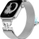 Stainless Steel Magnetic Loop Compatible with Apple Watch Band 38mm 40mm 41mm 42mm Women Metal Mesh D-shaped Clasp Strap for iWatch SE Series 10/9/8/7/6/5/4/3/2/1/Ultra(1/2) Silver