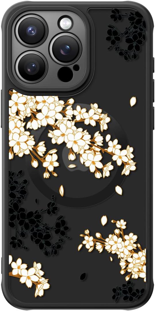 FUNMIKO Cute iPhone 15 Pro Phone Case Wireless Charging & Military-Grade Protection - Trendy Wildflower Design for Women Girls, Matte Cover with Shockproof Corners - Elegant Blossom Motif