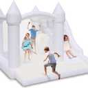 Bounceland Castle Palace Daydreamer Cloud Bounce House, 10.8 ft L x 9.8 ft W x 8.7 ft H, Basketball Hoop, UL Blower Included, Trendy Neutral Color, Fun Slide & Bounce Area, Castle Theme for Kids