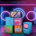 Amyhill 6 Pcs Large 90s Party Decorations Hip Hop Favor Set Paper Party Boxes Novelty Disco Theme Decoration for Retro 1980s 1990s Theme Birthday Neon Disco Music Supplies