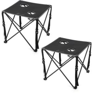 ARROWHEAD OUTDOOR 2-Pack 26” (66cm) Heavy-Duty Portable Camping Folding Table, 2 Cup Holders, Compact, Square, Carrying Case Included, Steel Frame, High-Grade 600D Canvas, 18.9" x 18.9" x 17.72" inches