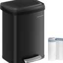 SONGMICS Kitchen Trash Can, 13 Gallon (50 L) Stainless Steel Garbage Can, with Stay-Open Lid and Step-on Pedal, Soft Closure, Tall, Large and Space-Saving, Black ULTB530B50