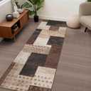 Modern Geometric Patchwork Indoor Runner Rug for Living Room, Chocolate 2'x 6' Rug Rockwood Collection Hardwood Floors Decor for Bedroom, Brown Throw Carpet for Office Entryway Dining Room