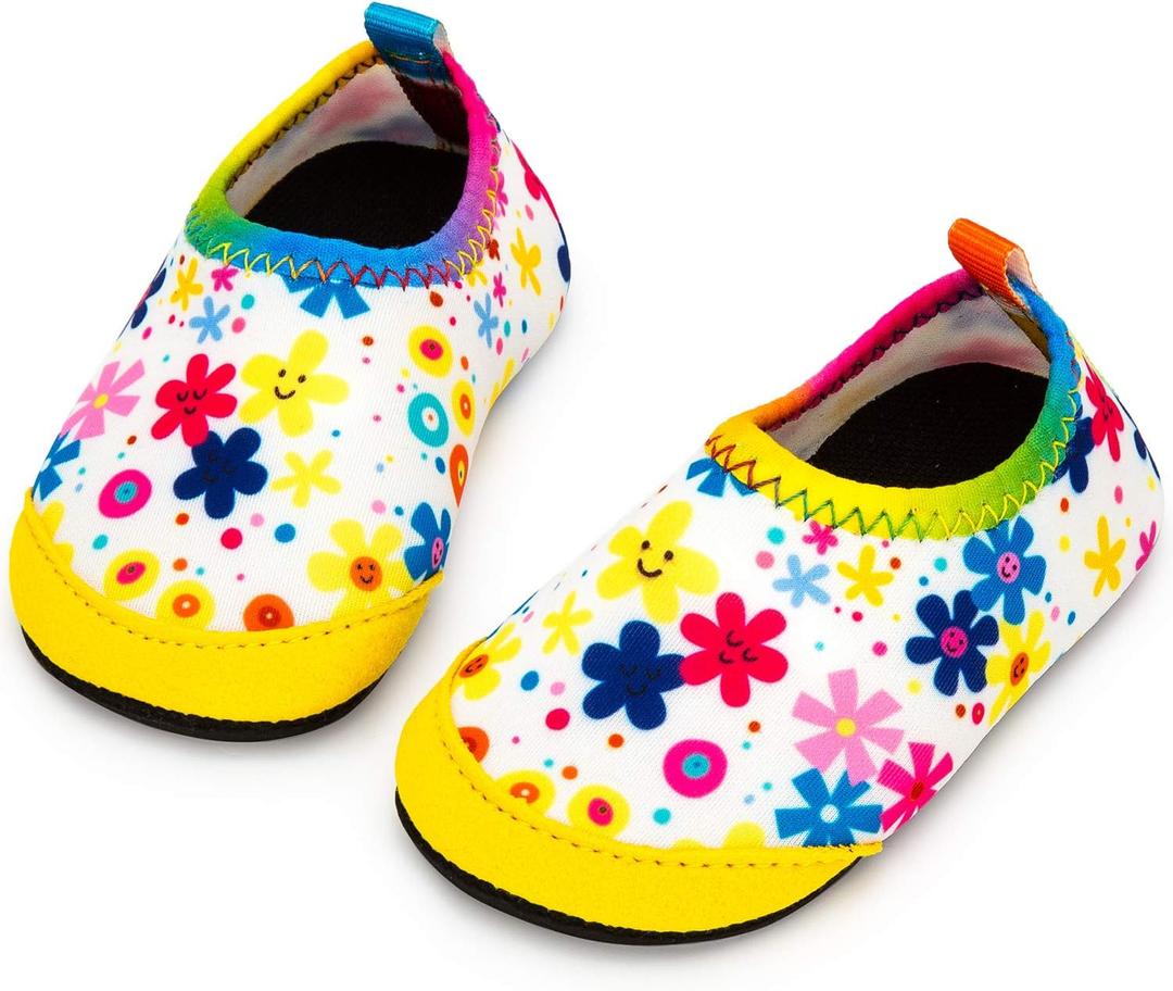Baby Boys and Girls Swim Water Shoes Barefoot Aqua Socks Non-Slip for Beach Pool Toddler Kids (7-8 Toddler, Colorful Flower)