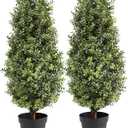 35inch Artificial Topiary Boxwood Tree, Faux Plants Outdoor 2 Packs Fake Bushes Faux Shrub, Artificial Topiary for Outdoors for Home Decor Indoor Front Porch