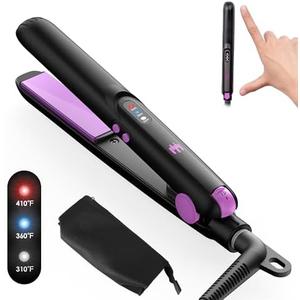 Elilier Mini Ceramic Flat Iron 0.7 Inch, Hair Straightener for Short Hair, Curls, Bangs - Adjustable Temperature, Portable Dual Voltage with Travel Pouch for Women, Men