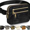 Capolo Fanny Packs for Women Fashion Waist Packs Bag with Adjustable Strap and 4 Zipper Pockets Waterproof Everywhere Crossbody Belt Bag for Workout Running Travelling(Black Camo)