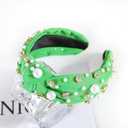 Pearl Knotted Women Headband Sparkle Rhinestone Jeweled Headband Wide Knot Crystal Embellished Hairband Fashion Women's Hair Accessories Green