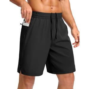 Pudolla Men's 7" Gym Workout Shorts with Zipper Pockets Quick Dry Running Athletic Shorts (3X-Large, Black)