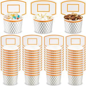 Suclain 48 Pieces Basketball Hoop Snack Cups Basketball Party Decorations Paper Party Supplies Paper Snack Cups Disposable Treat Food Bowls for Ball Themed Birthday Favors
