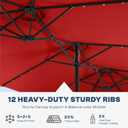 15FT Large Outdoor Patio Umbrella with Solar Lights and Base, Double-Sided Table Umbrellas with 48 LED Lights, Rectangle Market Umbrella for Pool, Deck, Backyard