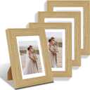 Hongkee 5x7 Picture Frame Set of 4, Made of Real Glass and Natural Oak Wooden Frame, 5 by 7 Photo for Wall or Tabletop - Display Picture 4x6 with Mat or 5x7 Without Mat