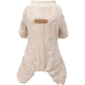 Dog Sweater Clothes Fleece Woolen Winter Warm Sweatshirt 4 Legs Jumpsuit Pajamas Twist Print Sweater for Small Dog Medium Cat Khaki, Medium (Back length: 8.7 inches)