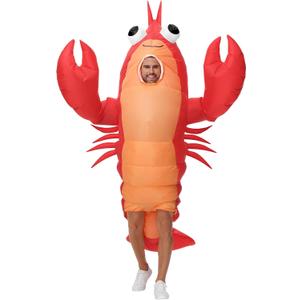 Inflatable Costume Lobster for Adult, Funny Halloween Lobster Blow Up Costumes Crawfish Costume with Huge Pincers for Men Women Cosplay Party