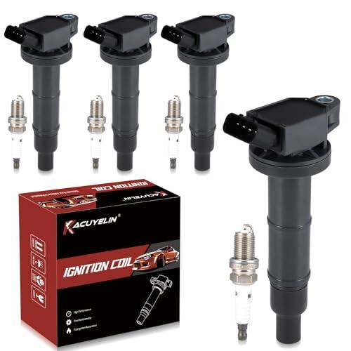 KacuYelin UF333 Ignition Coil Pack & Iridium Spark Plugs Compatible with Toyota Camry Corolla Highlander Matrix RAV4 Solara Lexus HS250h Scion XB TC 2.4L L4 2001-2015 UF333 Coil Pack Sets of 4