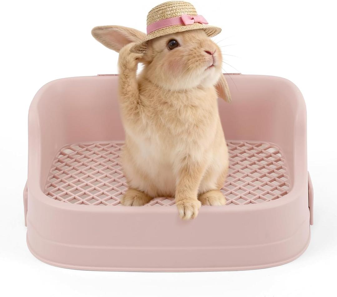Large Rabbit Litter Box, Bunny Litter Box with Removable Top and Bottom, Corner Bunny Potty Training Litter Pan, Small Animal Toilet for Adult Rabbits, Guinea Pig, Hamster, Pink