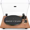 Turntable Vinyl Record Player Support Bluetooth Output Phono/Line Switch Pitch Control with Pre-Installed Counterweight & Magnetic Cartridge, Belt Drive 2 Speed (Brown)