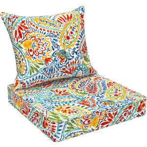 DYTXIII Outdoor Deep Seat Cushion Set, Water Repellent 22"x22" Patio Thick Cushions Replacement with Seat & Back Pillow for Patio Sofa, Wicker Chair, Couch - Paisley Multi