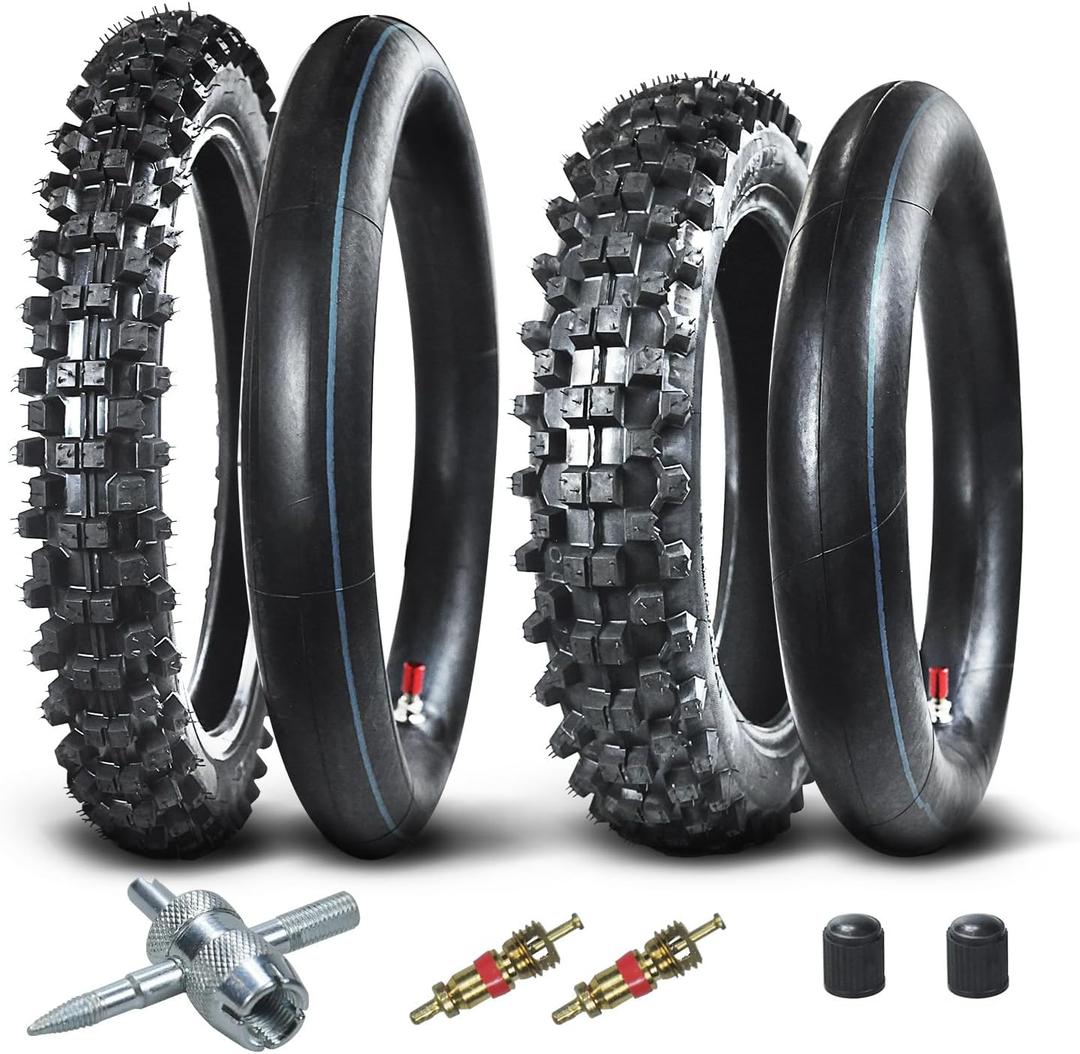 HOLATO Rear 90/100-14 3.00-14 Front 70/100-17 2.75-17 Tire and Inner Tube for 110cc 125cc KLX125 KLX140 KX85 TTR125 RM80 TaoTao DB17 Apollo RFZX18 Coolster Dirt Pit Bike Off Road Motocross Heavy Duty