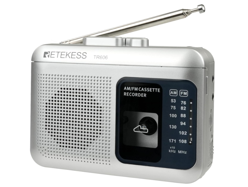 Retekess TR606 Cassette Tape Player, Cassette Player Recorder, Built-in Speaker, AUX/Microphone Jack, Support AUX Line in Record, AM FM Radio, Powered by DC or AA Battery (White)