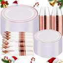 WELLIFE 350Pcs Rose Gold Plastic Plates for 50 Guests - Plastic Dinnerware Set,Party Supplies Includes 100 Rose Gold plates,150 Silverware,50 Napkins,50 Cups for Party and Christmas