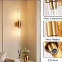22" Brushed Gold Glass Wall Lamps Set of 2 Modern Bathroom Wall Sconces Mid Century Wall Lamp for Living Room Bedroom Bathroom Vanity Lights (Bulbs not Included)