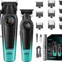 VGR Hair Clippers for Men & Hair Trimmer Set, Cordless Barber Combo with LED Display, Ceramic & Titanium Blades, 7000RPM, Type-C Rechargeable, Home & Professional Hair Cutting Kit, V-196 & 996(Green)