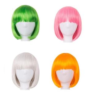 CiCy 4 Piece Short Bob Hair Wigs Costume Cosplay Wig Neon Colorful Daily Party Wigs for Women Girls Cosplay Bachelorette Halloween Party Decorations, green,orange,white,pink