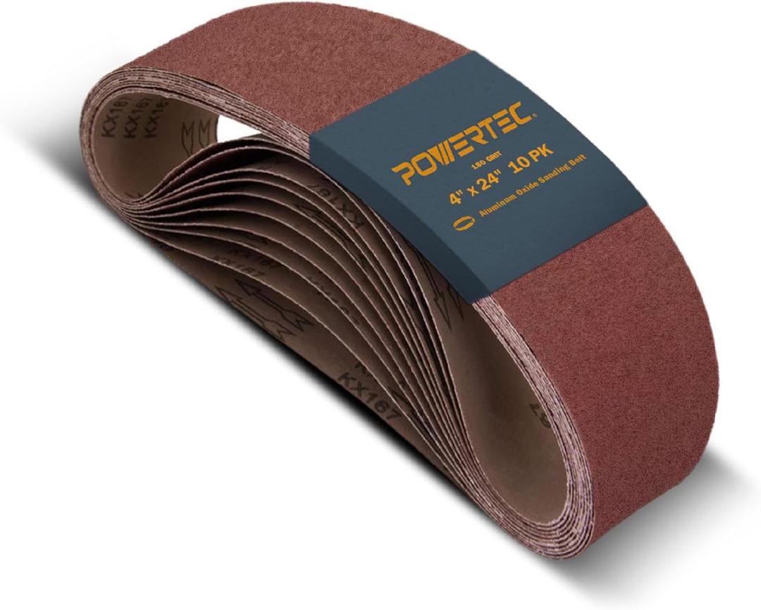 POWERTEC 110030 4 x 24 Inch Sanding Belts, 10PK, 180 Grit Aluminum Oxide Belt Sander Sanding Belt, Sandpaper For Makita Belt Sander, Oscillating Belt and Spindle Sander (180 Grit, 10pk)