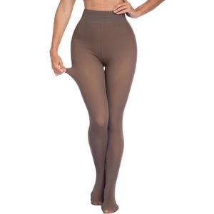 CHRLEISURE Women's Fleece Lined Tights - Fake Sheer Warm Pantyhose Thick Winter Leggings (Medium-Large, Pantyhose Translucent Light Brown, 300g)