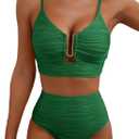Herseas 2 Piece Bikini Set U-Wire Cutout Popular Swimsuit High Waisted Textured 2026 Summer Beach Swim Bathing Suits, Size M