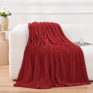 Puncuntex Red Fleece Throw Blanket 50"60",Super Soft Flannel Plush Cozy Blanket with Square Grid Design Luxury for Couch Sofa Chair
