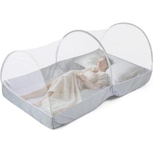 Mosquito Net for Bed - Pop Up Bed Tent - Portable Travel Mosquito Net, Mosquito Netting for Suitable for Baby, Adult Bedroom, Camping, Napping, Patio (White+grey)