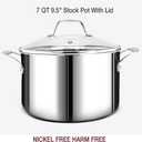 HOMICHEF 14-Piece Nickel Free Stainless Steel Cookware Set Whole-Clad 3-Ply - Mirror Polished Pots And Pans Set - Healthy Cookware Set With Steamer - Non-Toxic Induction Cookware Sets, 14 PCS - Whole-Clad 3-PLY