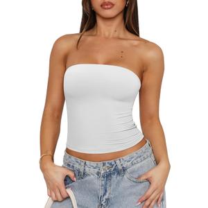 REORIA Women's Y2K Strapless Backless Tube Top Double Lined Sleeveless Crop Tank Top for Summer 2025 Going Out (Medium, White)