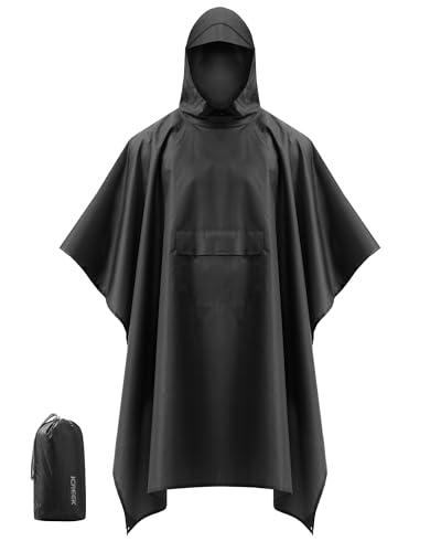 iCreek Hooded Rain Poncho Packable Unisex Raincoat Jacket with Pocket Waterproof Lightweight for Hiking, Camping, Outdoor (Black, Large)