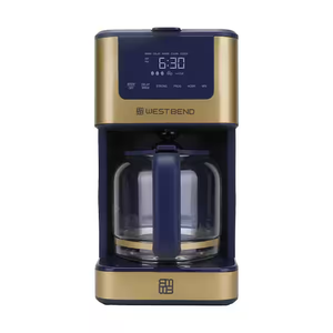 West Bend Drip Coffee Maker Brews Hot or Iced, Programmable with Brew Strength Selector Auto Shut-Off and 6 Functions Permanent Mesh Filter and Glass Carafe, 12-Cup
