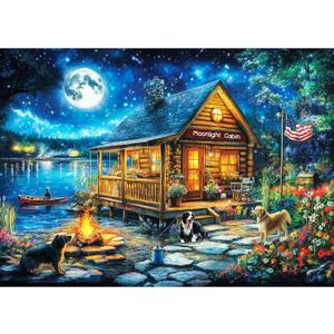 Puzzles for Adults 1000 Pieces - Jigsaw Puzzles 1000 Pieces Lakeside Cabin Moonlight - 1000 Piece Puzzles with Letters on Back - Puzzle for Fun Game Nights - 27.6x20.5 inch, 1:1 Poster