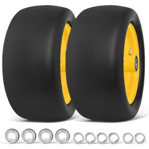 RONPOW 13x6.50-6 Flat Free Lawn Mower Tires and Wheel, for Zero Turn Mower | Universal 3/4", 5/8", 1/2" Bearings, 500 lbs Load, 4.33"-6.73" Hub Spacers, Solid Front Caster Replacement, 2-Pack Yellow