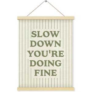 Shrago Slow Down You're Doing Fine Wall Art, Inspirational Positive Affirmation Green Striped Poster Hanger Frame for Bedroom Living Room Home Office Wall Decor, 12x16 Inch