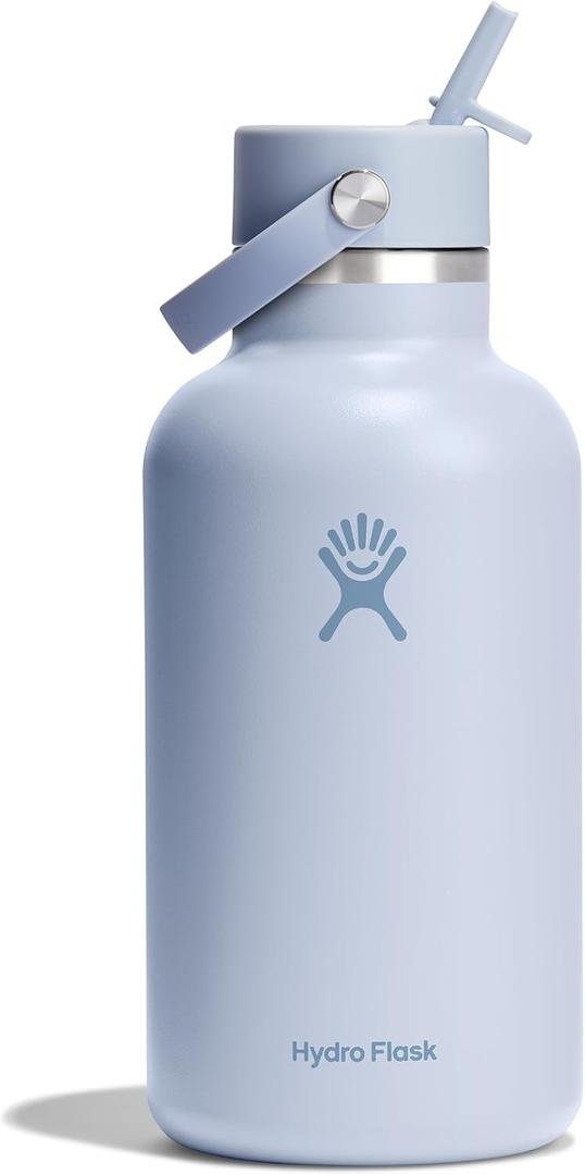Hydro Flask Water Bottle - Insulated Stainless Steel - Wide Straw Lid, Non Spill, Leakproof in 64 Oz Capri Blue