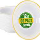 bUCLA 60 Pack Plastic Bowls with Gold Rim - 12 oz Plastic Soup Bowls Disposable for Wedding, Party, Gathering & Thanksgiving