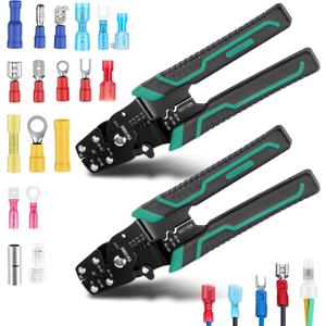 2 Pack Wire Crimper, Wire Crimping Tool,Stripper and Cutter for insulated/Bare/Heat Shrink connectors(22-10 AWG) Multifunctional Stripping Crimping Tool(2)