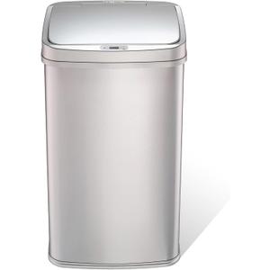 Ninestars 13 Gallon Automatic Trash Can, 50L Touchless Motion Sensor Garbage Can with Odor-Sealing Lid, Rectangular Stainless Steel, Silver Trim